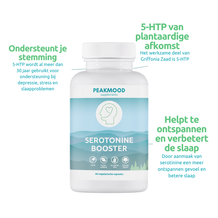 Serotonine Booster - 5-HTP en Vitamine B6 - 60 vega capsules - Helpt Stemming te verbeteren